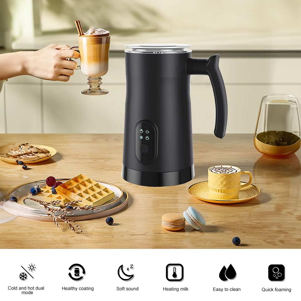 Htovila Electric Milk Frother Stainless Steel 4 in 1 Hot/Cold Foam Maker Silent Operation 400W Non-Stick Interior 11.84oz/350ml Automatic Milk Frother and Steamer for Coffee Hot Milk