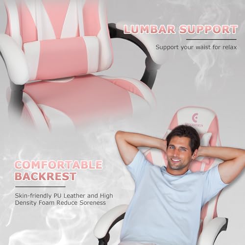 Gaming Chair with Linkage Armrest & Footrest, High Back Video Gaming Chair, Black