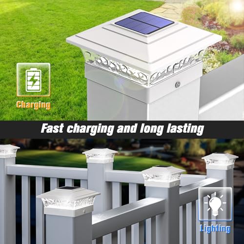 Solar Post Cap Lights Outdoor 12pack, Waterproof Solar Powered Deck Fence Post Lights Fit 4x4 Wood/Vinyl Posts, White Vinyl Fence Post lights with Warm/Cool White for garden Patio Porch Deck
