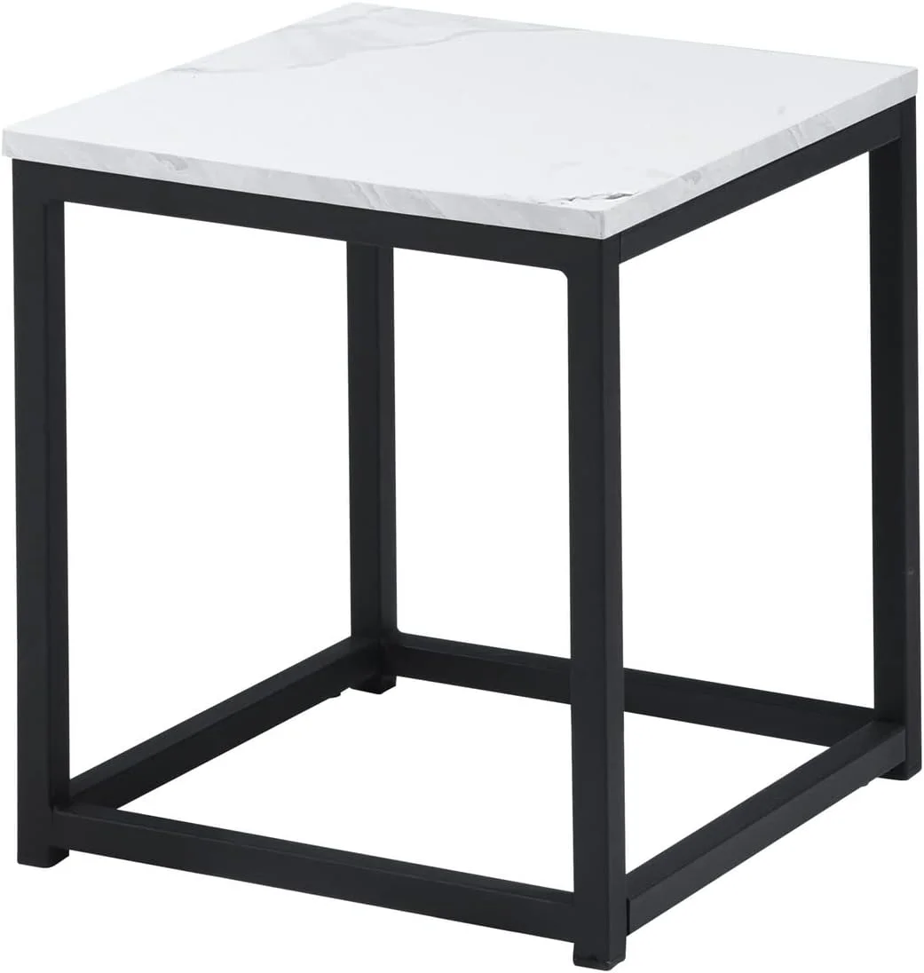 Homylin Modern Square White Top Small Coffee Sofa Side Table with Marble Metal Frame, Compact End Table for Living Room, Bedroom, Apartment, White