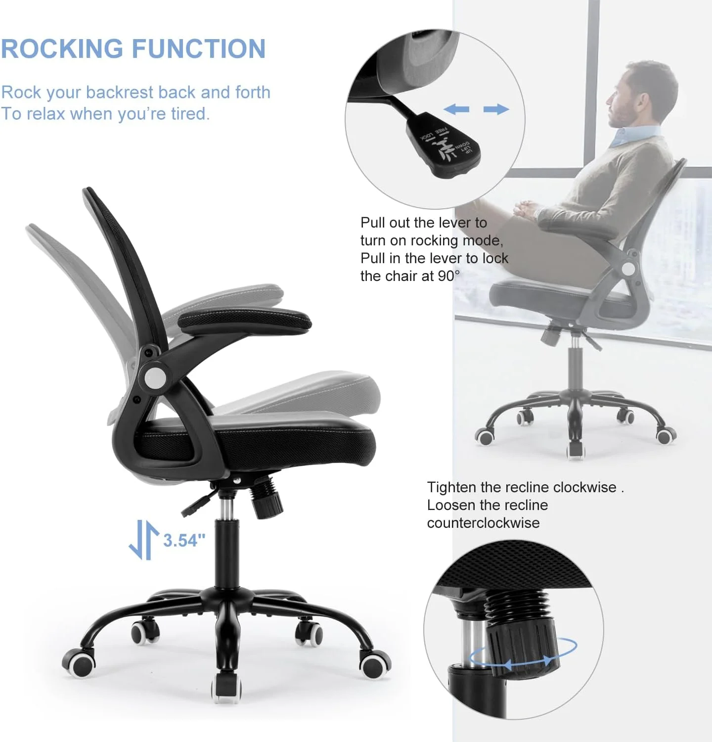 Office Chair Ergonomic Desk Chair Adjutable  Office Chair Mesh Office Chairs Swivel Computer Chair Flip-up Armrests Executive Task Chair Black