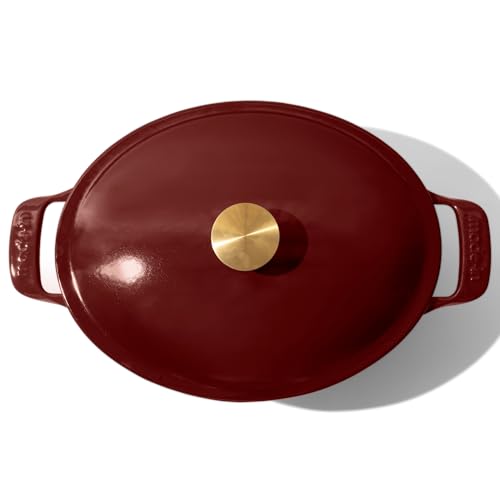 Made In Cookware - Oval Dutch Oven 7.5 Quart - Ruby Red - Enameled Cast Iron - Exceptional Heat Retention & Durability - Professional Cookware - Crafted In France - Induction Compatible