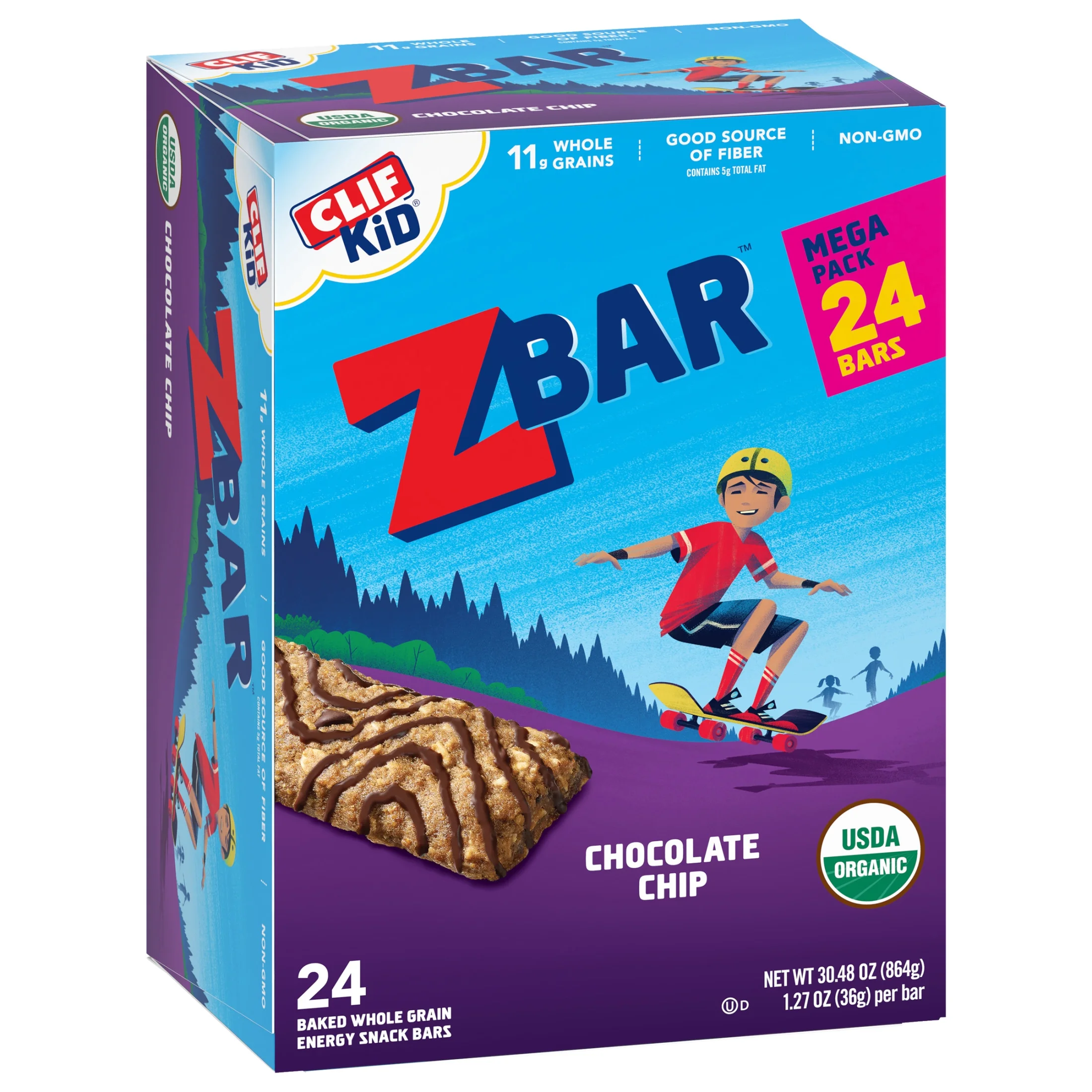 CLIF Kid Zbar - Chocolate Chip - Soft Baked Whole Grain Snack Bars - USDA Organic - Non-GMO - Plant-Based - 1.27 oz. (24 Pack)
