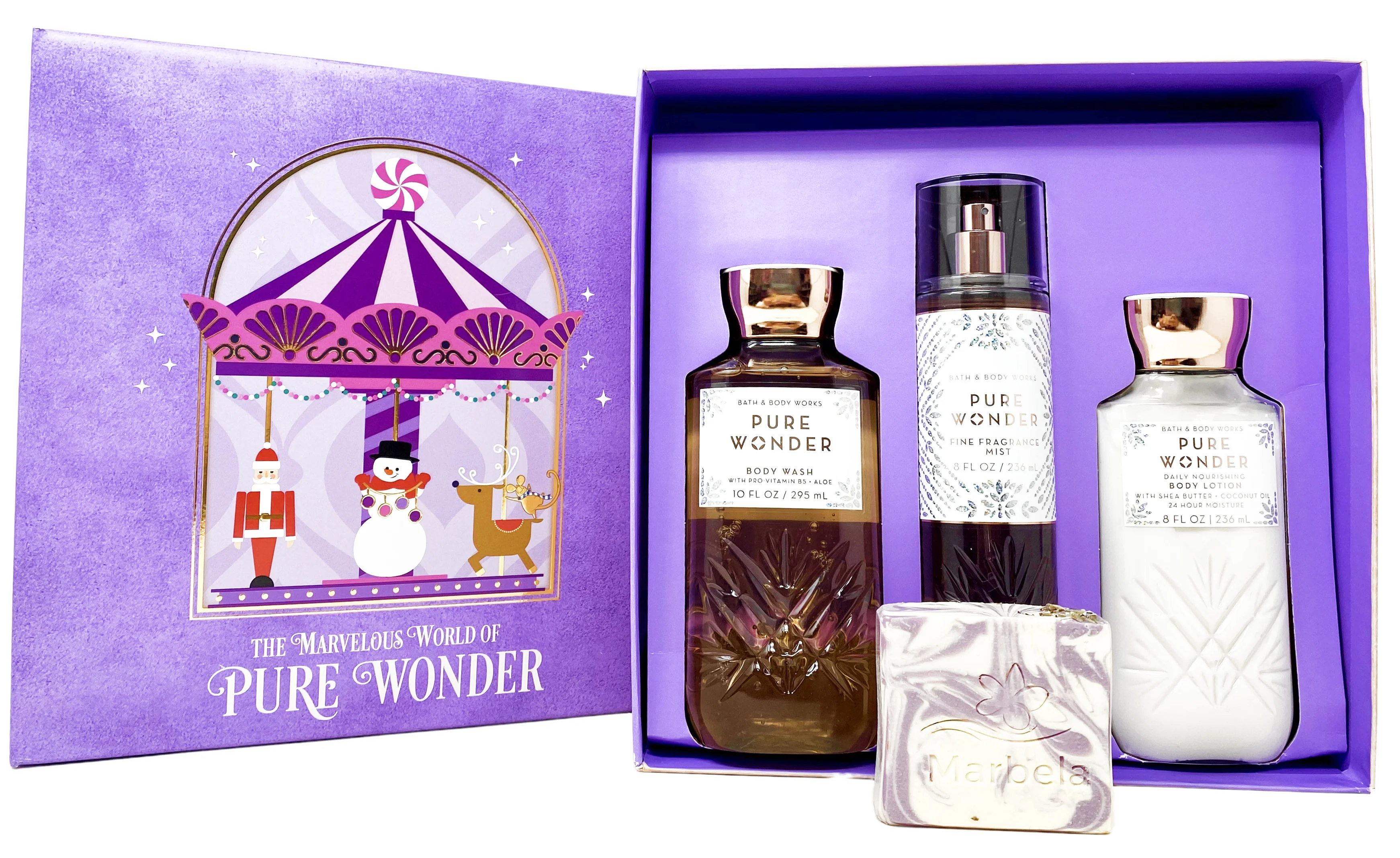 Bath & Body Works Pure Wonder - Gift Box Set - Fine Fragrance Mist, Body Wash and Body Lotion With a Lavender Dreams Bar Soap
