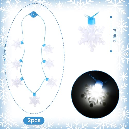 AMOR PRESENT 2PCS Christmas Light Up Necklaces, 36Inch Snowflake LED String Lights for Indoor Winter Decoration Party Favor Supply Accessories