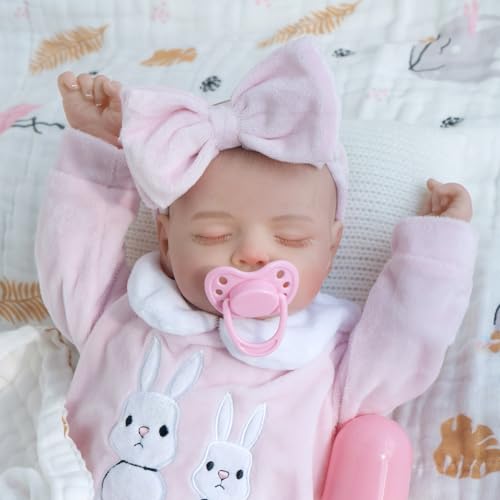 Jirachi Lifelike Reborn Baby Dolls, 18-Inch Soft Cloth Body Adorable Baby Girl, Realistic Reborn Babies with Feeding Set for Kids 3+