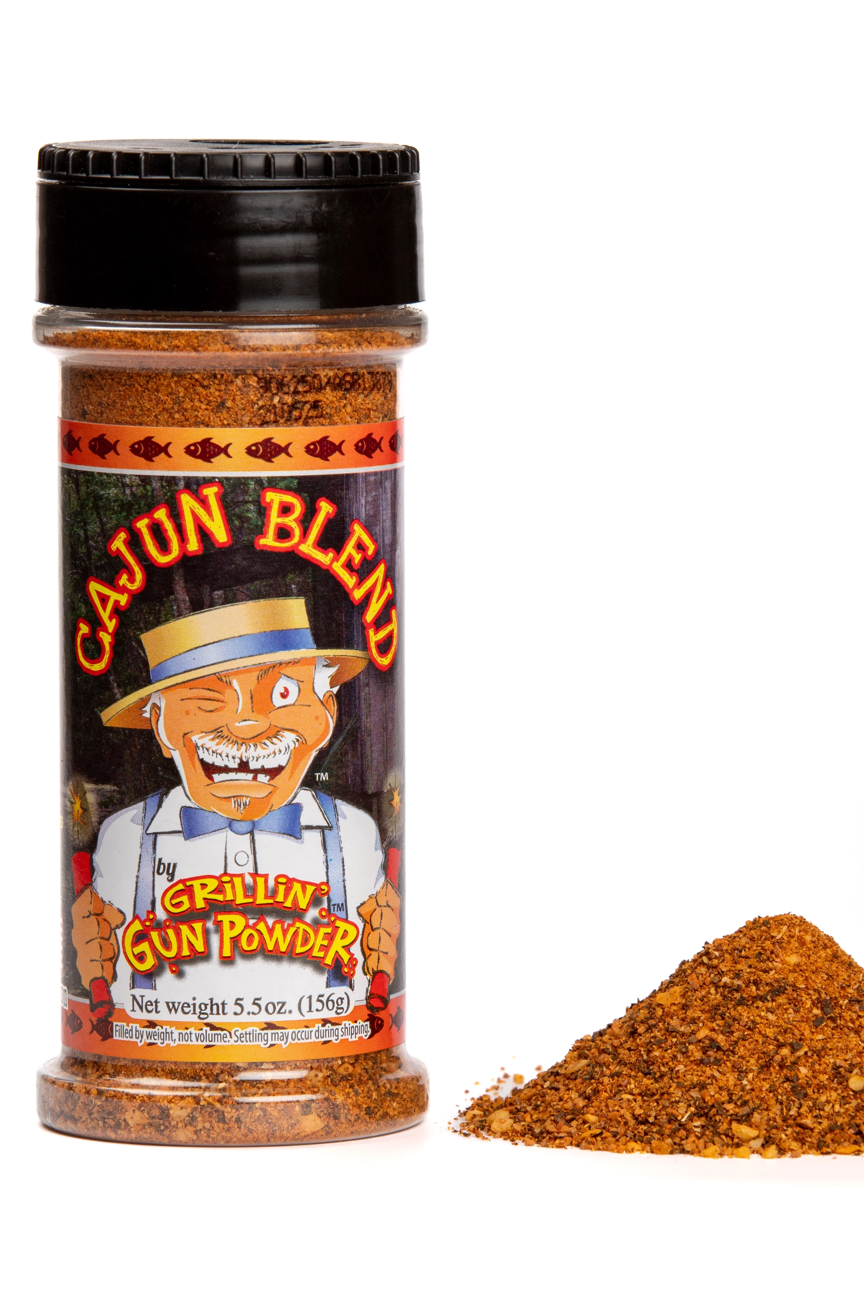 Grillin' GunPowder Seasoning Pack of Breakfast 5oz, Game 5.5oz, Cajun 5.5oz, Chicken 5.5oz, Steak 6oz.