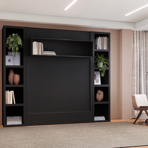 Oakland Living Easy-Lift Queen Murphy Wall Bed in Brown Wood Grain with Two Bookshelves