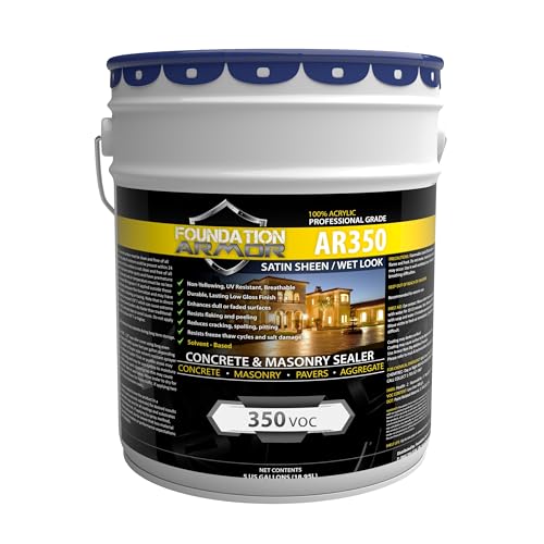 Armor AR350 Low Gloss Wet Look Concrete Sealer 5 Gallon - Professional Grade Color Enhancing Solvent Based Acrylic Sealer for Exterior Concrete and Pavers - 700 VOC