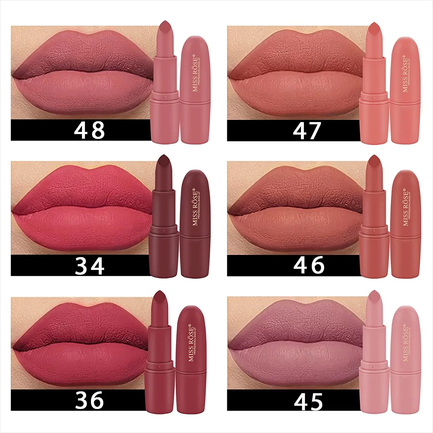 MISS ROSE 12Pcs Matte Lipstick Sets for Women Fog Surface Velvet Lipstick,Long-Lasting Wear Lip Stain Long Lasting Waterproof,Nude 24 Hours Stay on Matte Lipstick Red Vitality