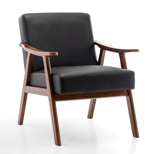 Rovibek Upholstered Accent Chair with Arms - Mid Century Modern Accent Chairs with Wood Frame, Upholstered Arm Chairs with 5.9in Thick Foam, Beige Occasional Chair, Set of 2