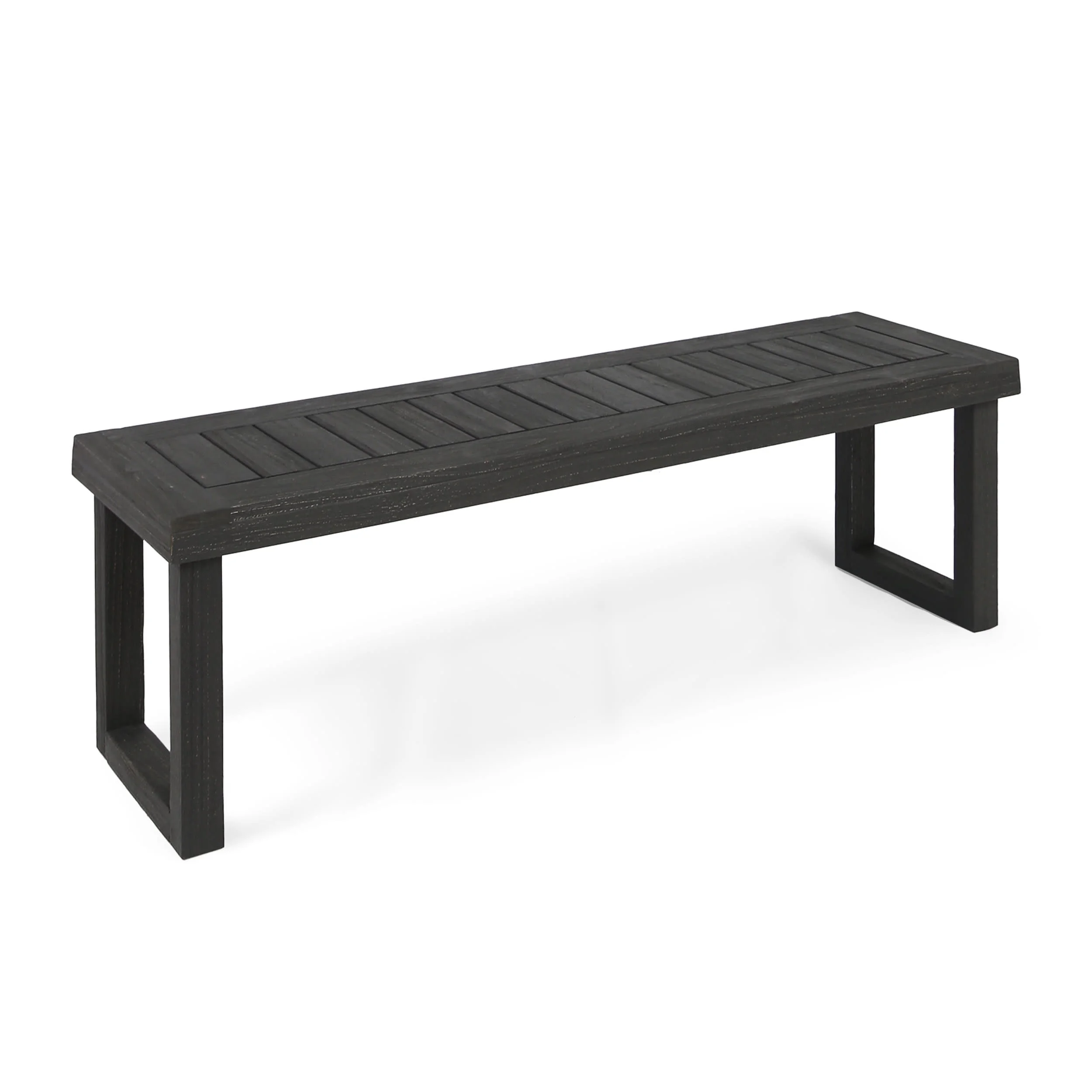 GDF Studio Josette Outdoor Acacia Wood Bench, Sandblasted Dark Gray
