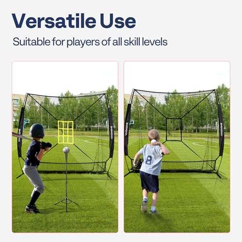 VIVOHOME Baseball Softball Hitting Net with Large Ball Collection System, 7 x 7 ft Baseball Batting Pitching Net with Tee, 2 Strike Zone, Carry Bag