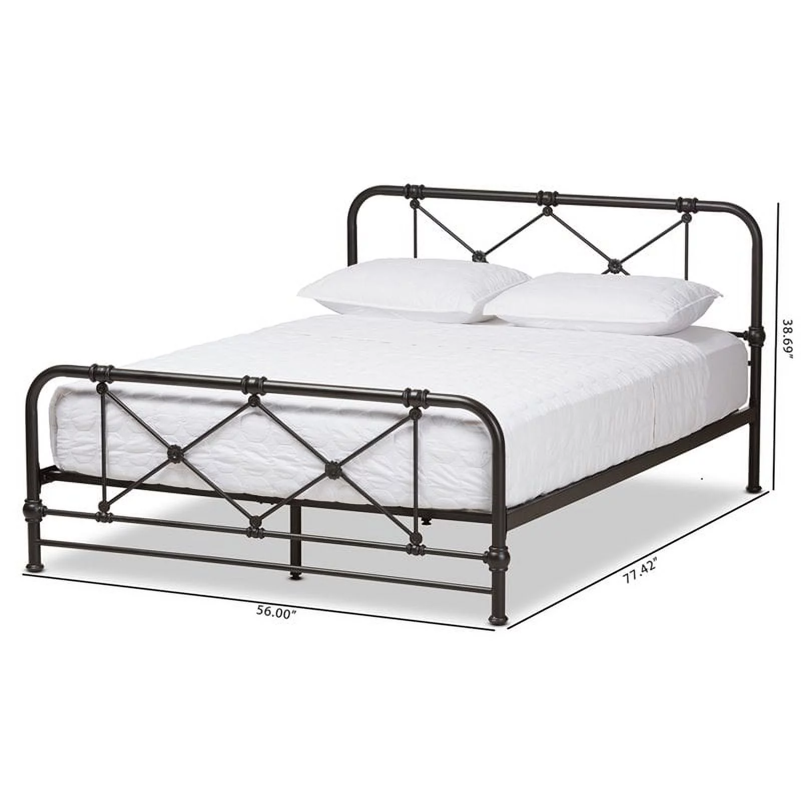 Bowery Hill Soft Gentle Curved Industrial Metal Queen Bed in Black