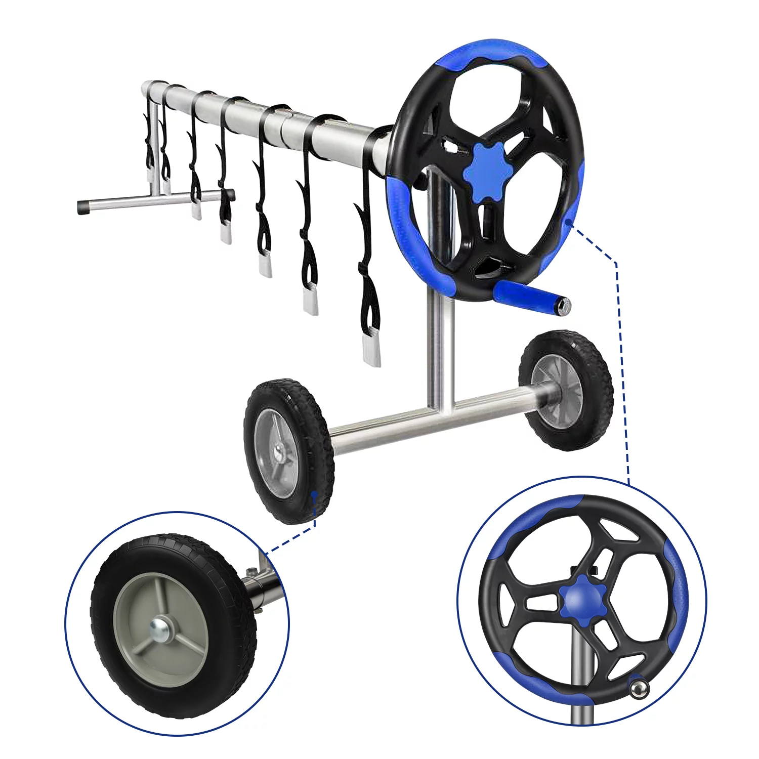 FULLWATT 20 Ft Pool Cover Reel Set Aluminum Inground Swimming Pool Solar Cover Blanket Reel Roller (Blue)