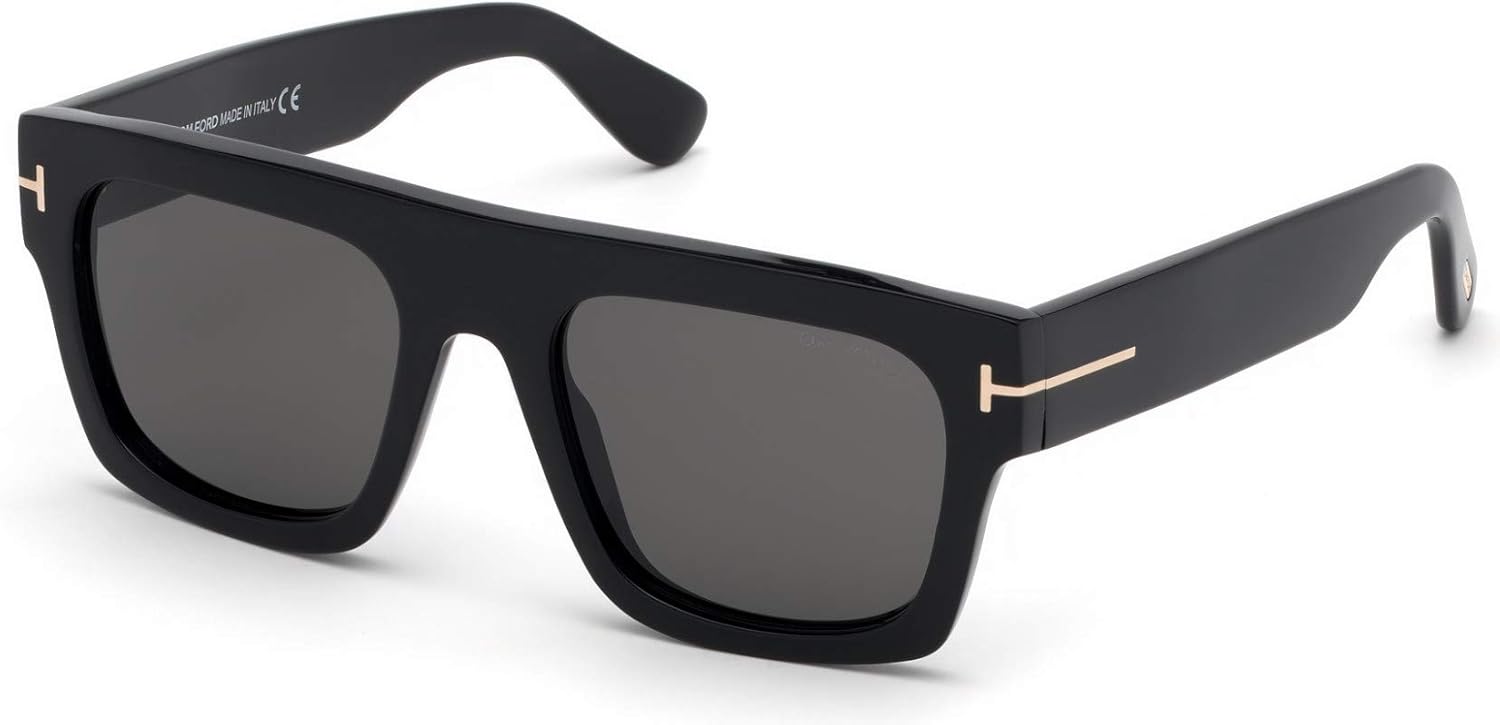 Tom Ford FT0711 Fausto 01A 53MM Shiny Black/Smoke Geometric Sunglasses for Men + BUNDLE with Designer iWear Eyewear Kit