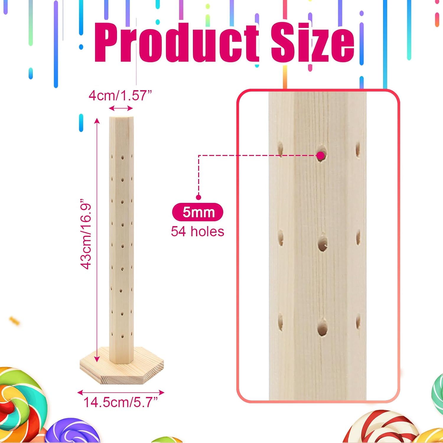 Wooden Cake Pop Stand 54 Hole Cake Pop Holder Wooden Lollipop Stand, Lollipop Dessert Stands for Wedding Baby Showers Birthday Party