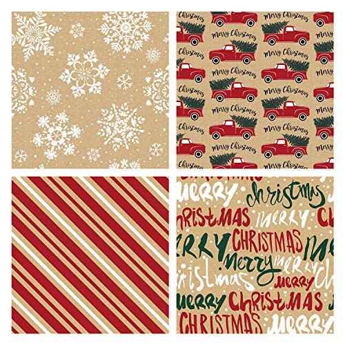 RUSPEPA Christmas Kraft Wrapping Paper - Owl, Reindeer, Christmas Ball and Text Design - 4 Rolls - 30 inches x 10 feet per Roll