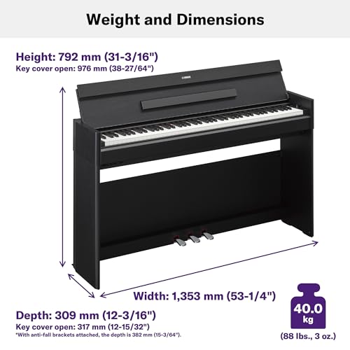 Yamaha Arius, 88-Key Weighted Action Digital Beginner and Intermediate Players, Dynamic Response, Grand Piano Sound, 3-Pedal Unit, Upright Design, Bench Included, Dark Rosewood (YDP105R)