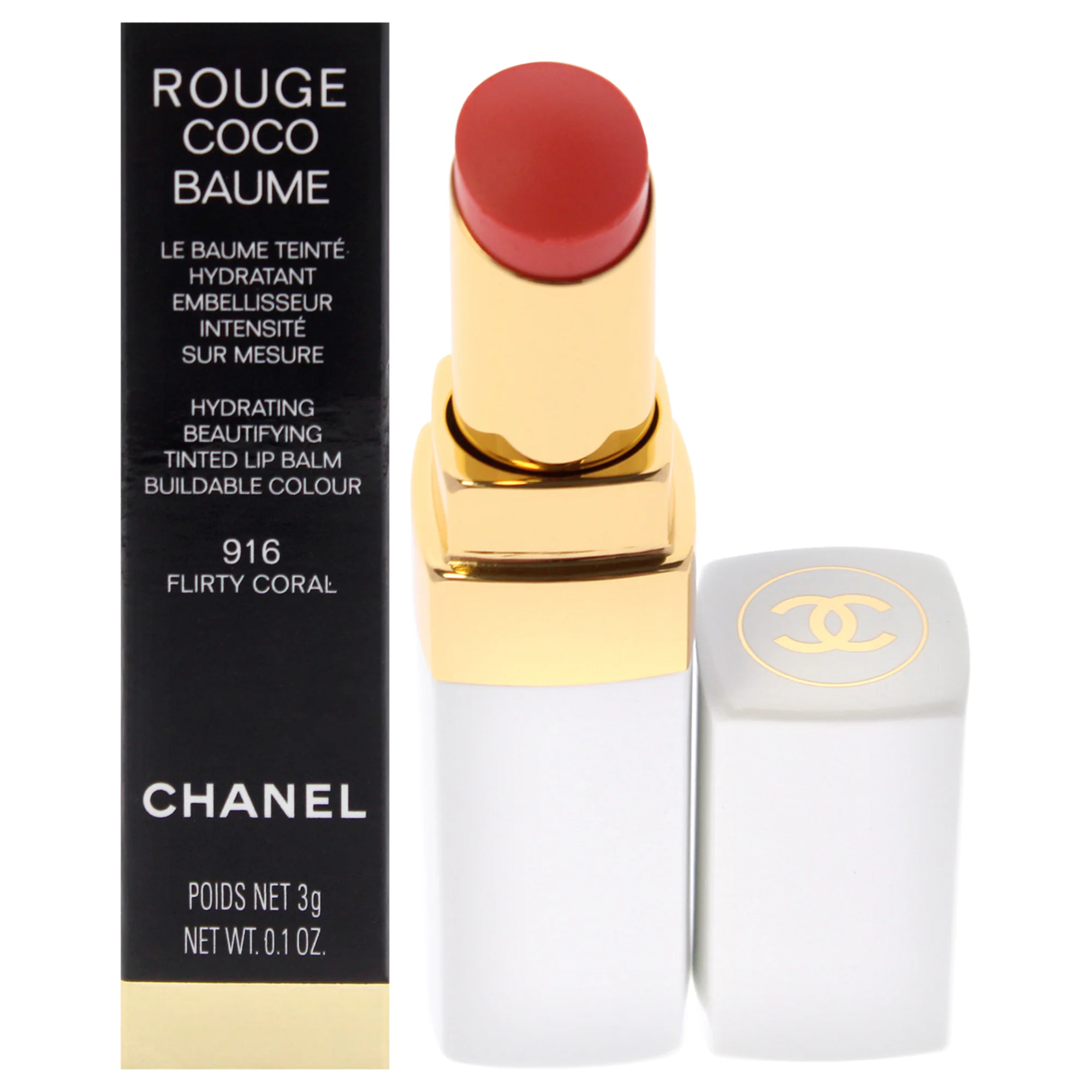 Chanel Rouge Coco Baume Hydrating Beautifying Tinted - 916 Flirty Coral by Chanel for Women - 0.11 oz Lip Balm