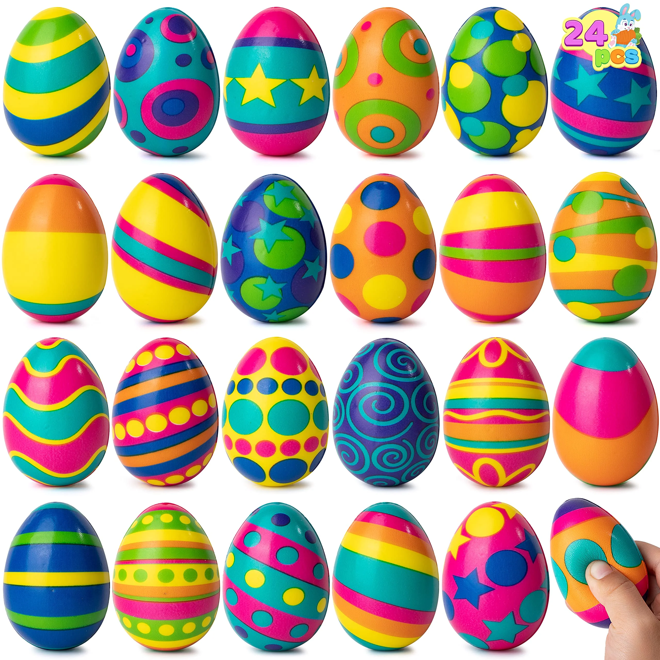 JOYIN 24 PCS Colorful Squishy Eggs for Easter Eggs Hunt, Slow Rising Stress Relief Super Soft Squishy Toys for Easter Stuffers, Easter Party Favors, Class School Exchange Gifts