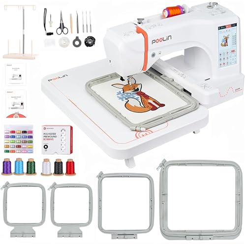 EOC06 Embroidery Machine 7.9x11 Inch Large Hoop for Beginners,Computerized 7 Inch Touchscreen,Machine Embroidery Gifts,Includes Hoops,USB,Stabilizer,Bobbins,Home Embroidery Machine