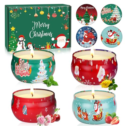Christmas Candles Set - 4 Pack Christmas Candles Scented Gift Set, Christma Scented Candles Gift for Women, Aromatherapy Soy Candle for Home Scented, Winter Holiday Scented Candles