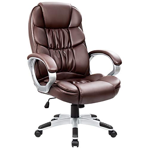Homall Office Chair High Back Computer Desk Chair, PU Leather Adjustable Height Modern Executive Swivel Task Chair with Padded Armrests and Lumbar Support (Black)