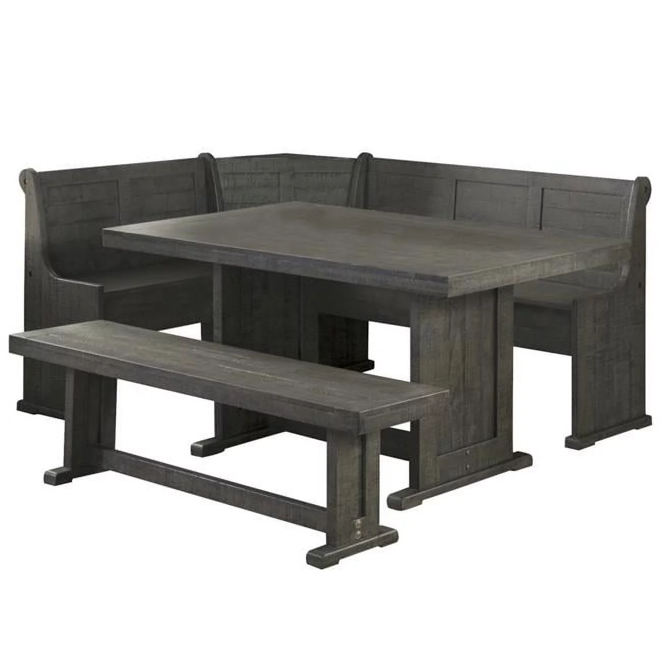 Sunny Dining Nook Table Set in Gray Wood with Kitchen Corner Storage Bench