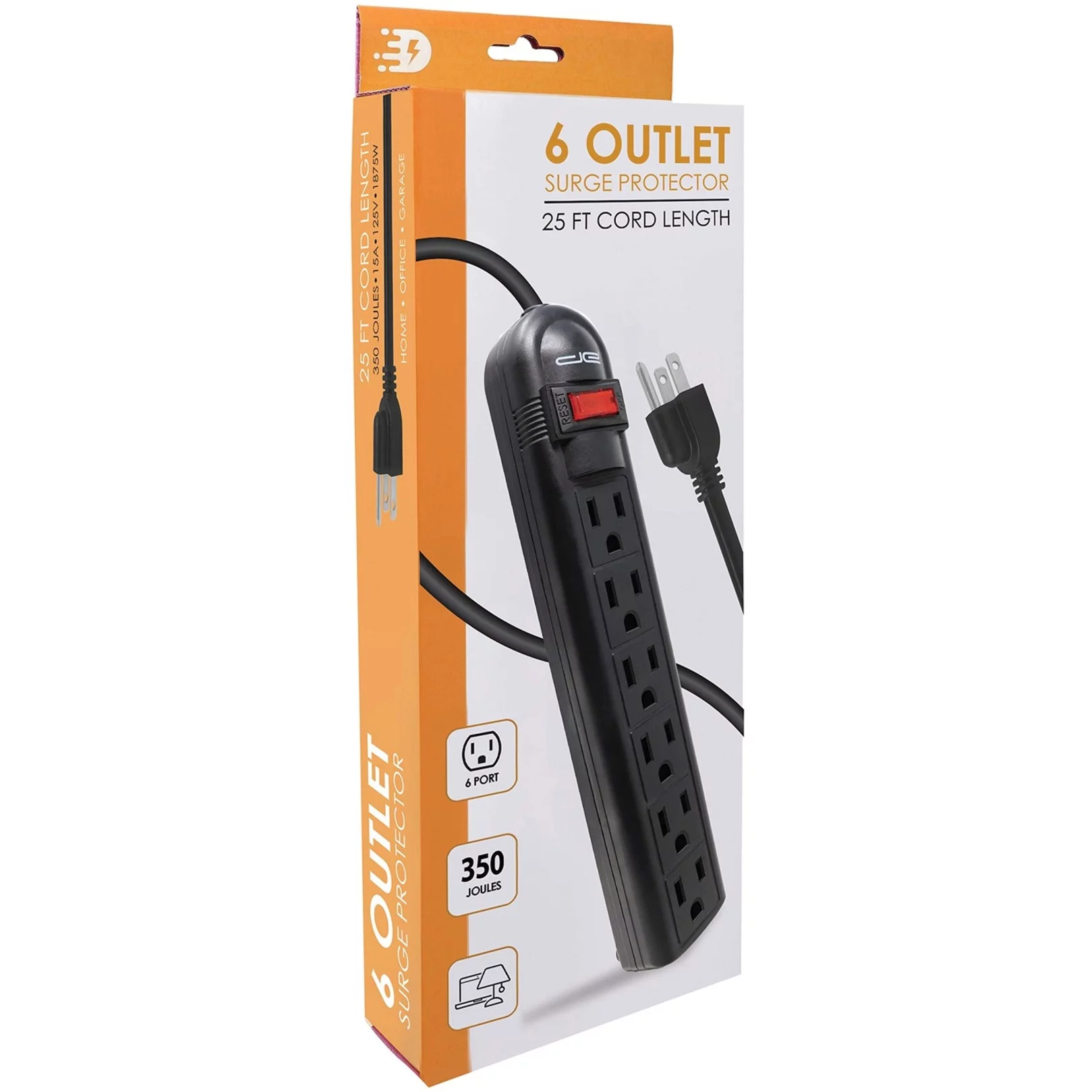 Digital Energy DSS5-1013-BLK 6-Outlet Surge Protector Power Strip with 25-Foot Cord (Black)