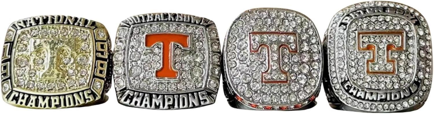 Tennessee Football 1998 2008 2015 2022 National Championship Ring Set - Sports Fan Ideal Gift Tribute with Golden Glow Rings in Sandalwood Box Men Women, 2024volunteer