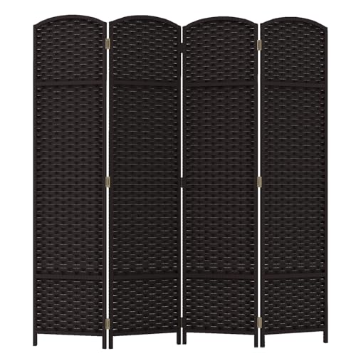 Room Divider 4 Panel Screen 5.6 Ft Tall Partition Room Dividers Brown Privacy Screens Folding Room Separation Free Standing Waterproof Wood Frame Wall Divider