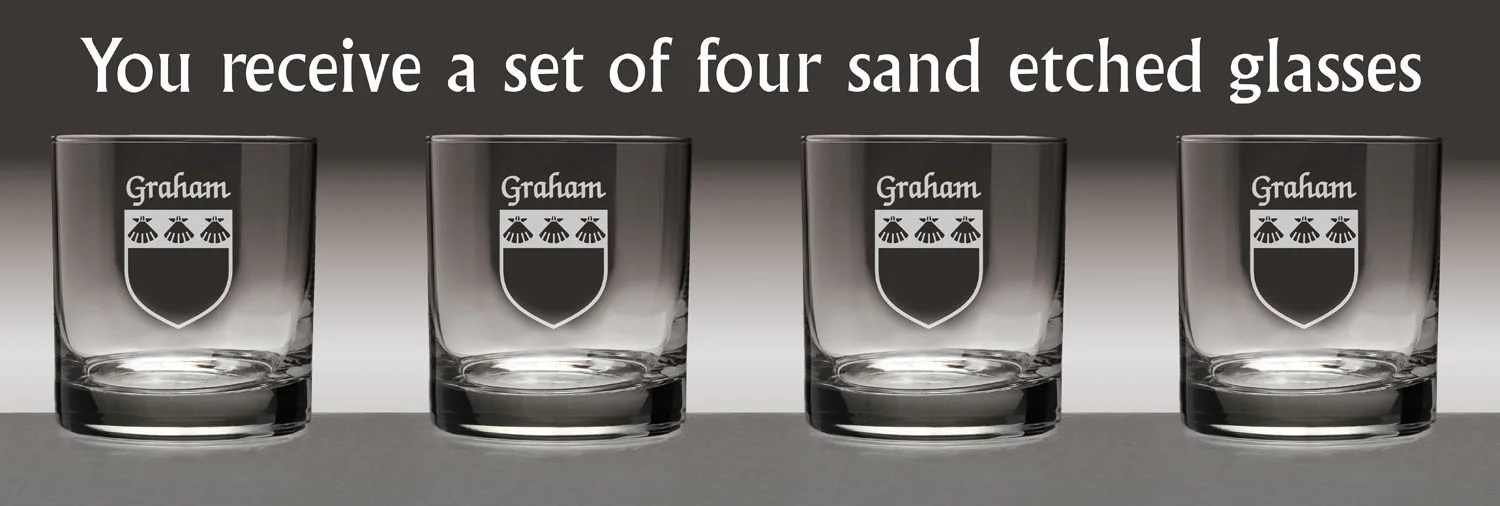Graham Irish Coat of Arms Tumbler Glasses - Set of 4 (Sand Etched)