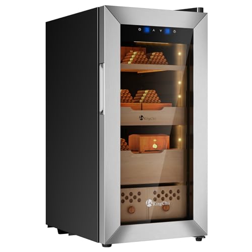 KingChii Upgrade 50L Electric Cigar Humidor, Compressor Temperature (64-72℉) & Humidity (60%-84%) Control, with Spanish Cedar Wood Shelves & Drawer, Gifts for Men (400 Cigars)