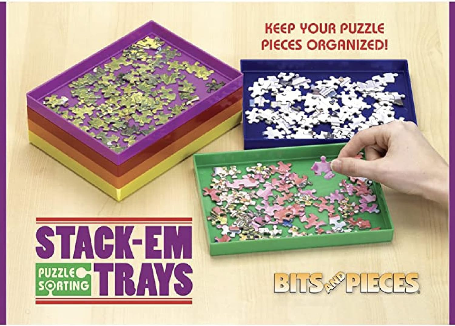 Bits and Pieces – Stack-Em Sorting Trays - Puzzle Piece Organizer – Stackable Sorting Trays - Jigsaw Puzzle Accessories - Pack of 6-7¾” x 5¾”