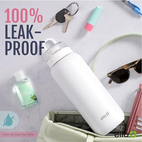 Ello Cooper 32oz Stainless Steel Water Bottle with Straw and Carry Handle, Double Walled and Vacuum Insulated Metal, Leak Proof Locking Lid with Soft Silicone Spout, Reusable, BPA Free, Yucca