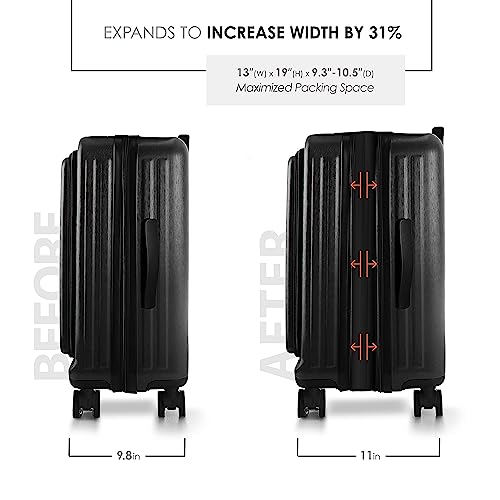 22 Inch Carry On Luggage 22x14x9 Airline Approved, Carry On Suitcase with Wheels, Hard-shell Carry-on Luggage, Durable Luggage Carry-On, Black Small Suitcase with Cosmetic Case
