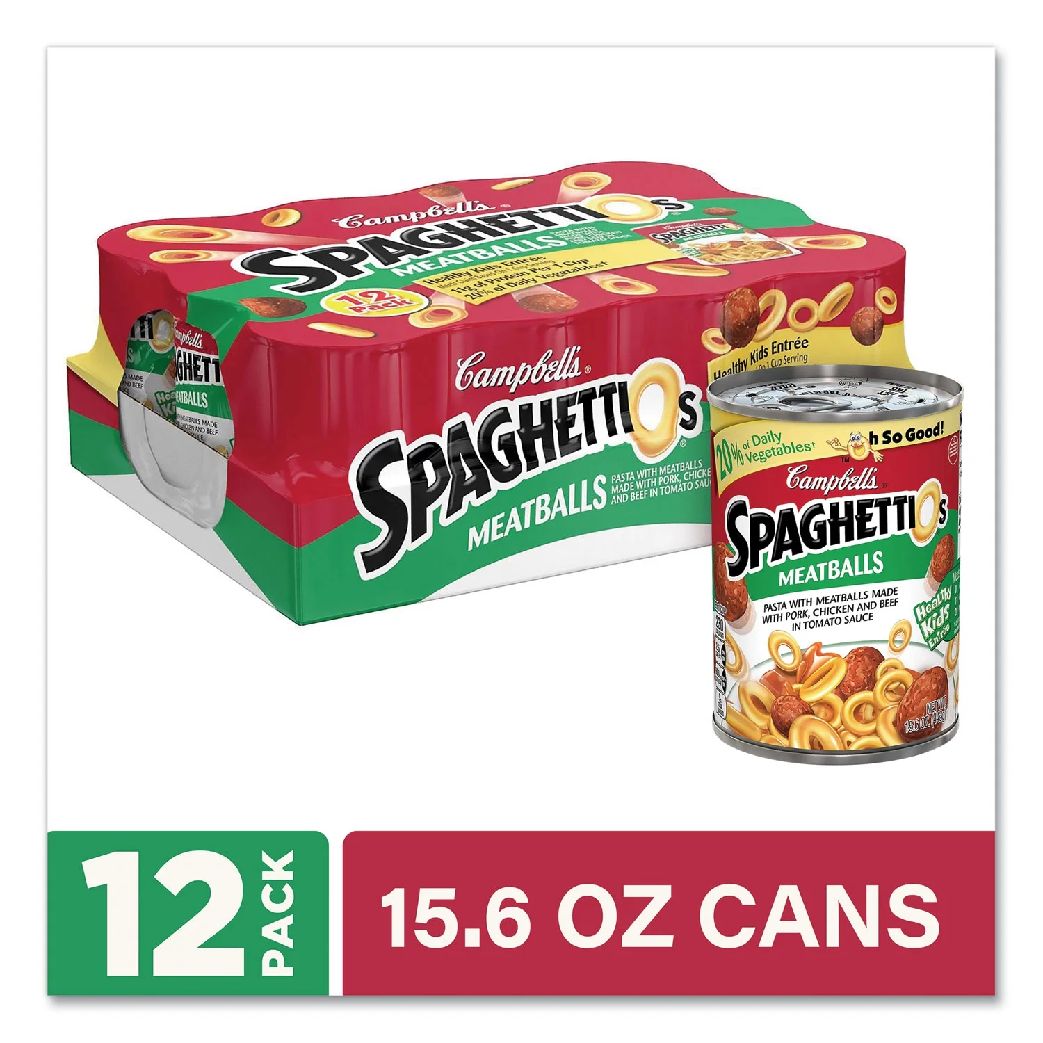 Spaghettio's Canned Pasta w/ Meatballs, 15.6 Oz Can, 12/Pack