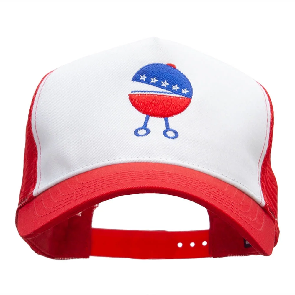 Quirky Patriotic Grill Embroidered PET Spun Mesh Cap - White Red OSFM