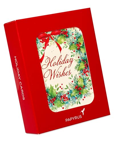 Papyrus Petite Holiday Cards Boxed with Envelopes, Wonderful Holiday, Wreath (20-Count)