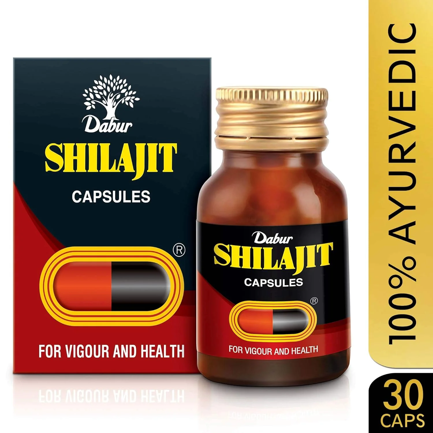 Dabur Shilajit Ayurvedic Capsules - 30 capsules | Pure Shilajit With Antifatigue , Anti Inflammatory Benefits | For Vigour & Strength | Immunity Booster | Ayurvedic Health Tonic