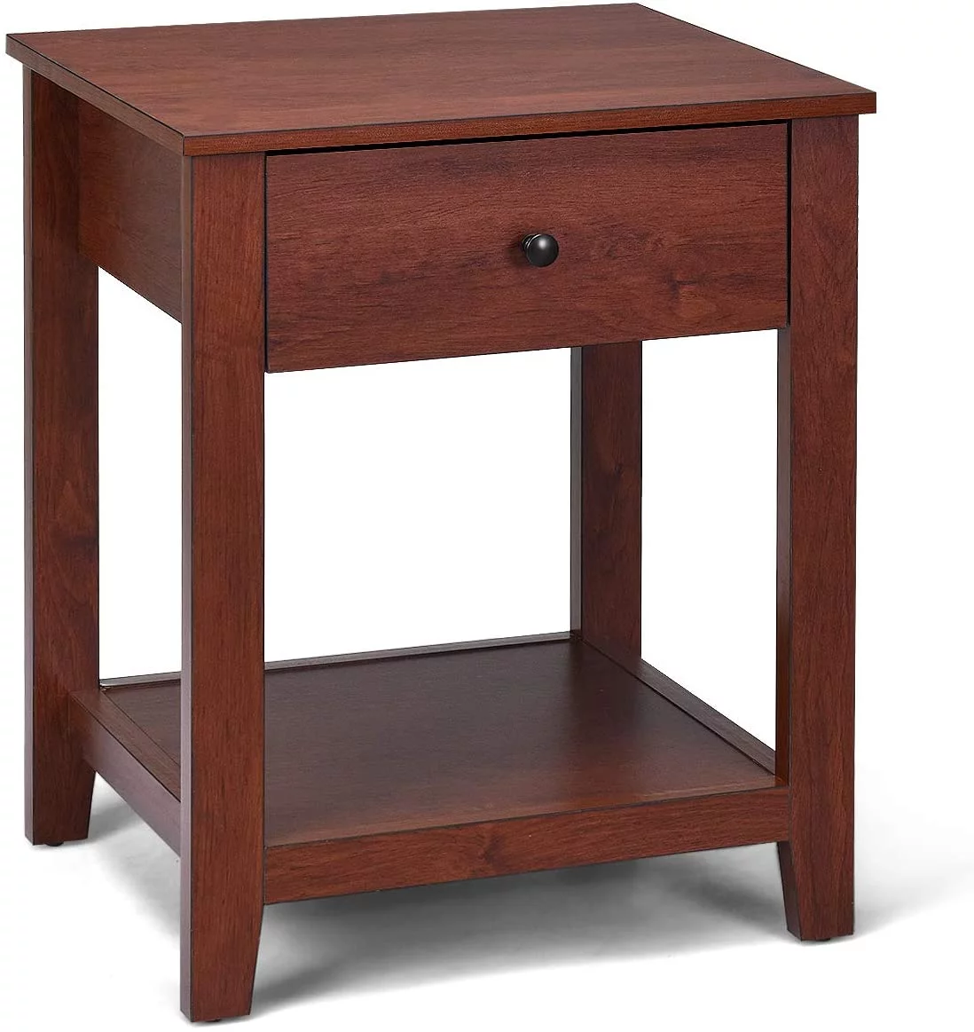 Wooden 2-Tier End Table With Drawer And Storage Shelf, Versatile Bedside Tables, Modern Side Table For Bedroom, Living Room, Small Spaces, Easy Assembly, Walnut