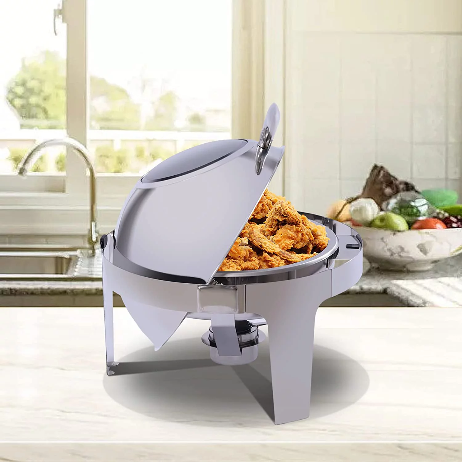 OUKANING 6L/6.3qt Round Chafing Dish Set Stainless Steel Chafer and Food Warmer Gourmet Buffet Catering 55-85℃ 110V