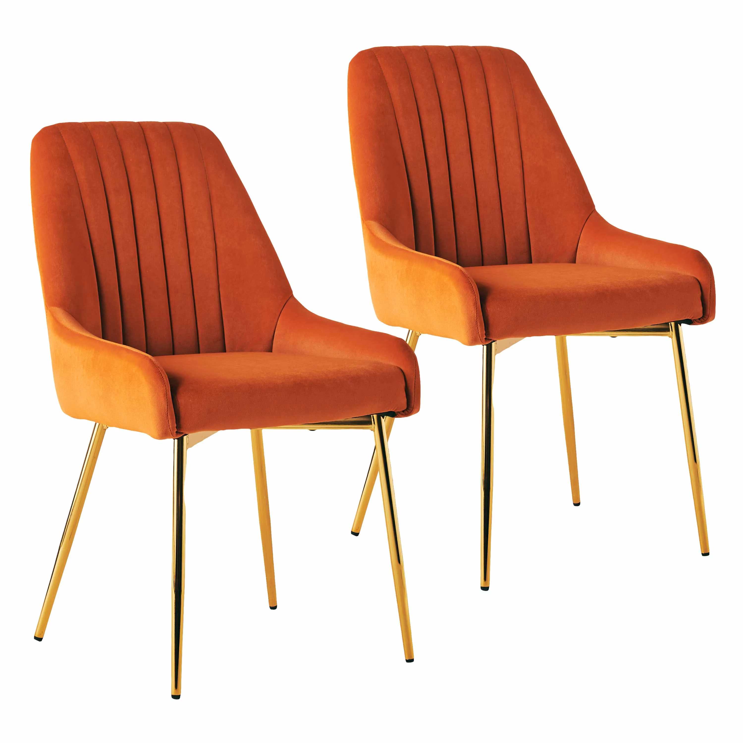 MOJAY Velvet Dining Chairs with Golden Legs, Set of 2, Orange