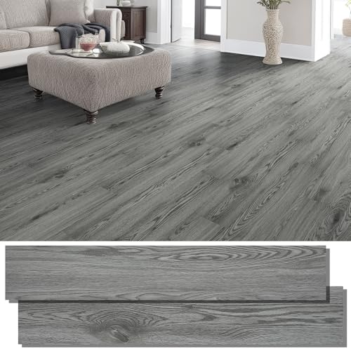 Peel and Stick Floor Tile, INMOZATA 36-Pack 54 Sq.Ft Self Adhesive Vinyl Plank Flooring Wood Grain Look 36x6 Inch Waterproof Tile Sticker for Bedroom, Living Room, Kitchen, RV (Smoked Brown)