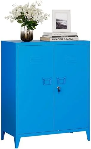 RUNFAYBIU Metal Wardrobe Cabinet with Locking Doors  Metal Locker Armoire Closet for Clothing  2 Door Steel  Cabinet with Adjustable Shelves for Bedroom  Locker Room  Home Office and Gara