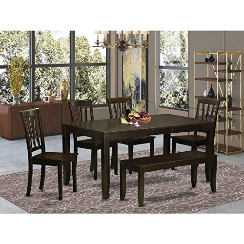 East West Furniture LYAN5-CAP-C Lynfield 5 Piece Modern Set Includes a Rectangle Wooden Table with Butterfly Leaf and 4 Linen Fabric Dining Room Chairs, 36x66 Inch, Cappuccino