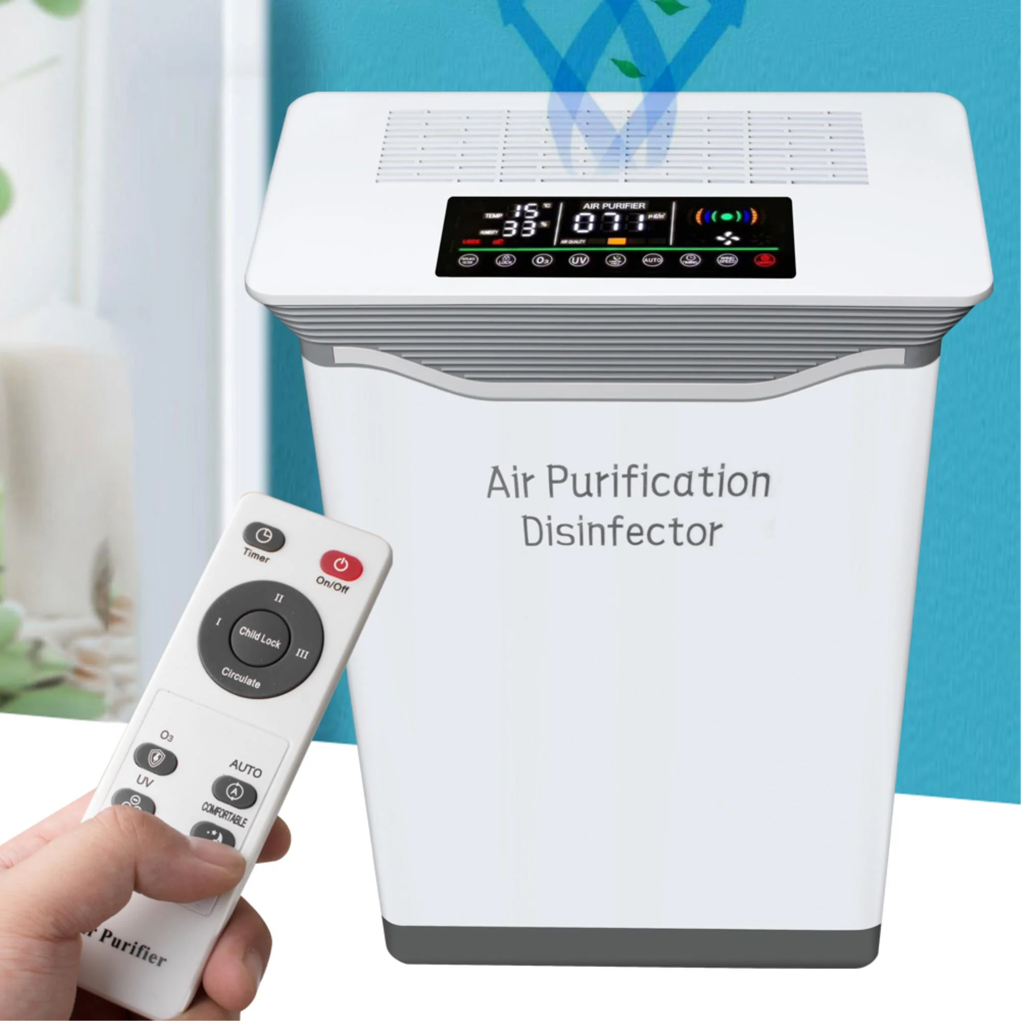 Enhance Your Home Air Quality: 5 Stage Air Purifier with O3 Sterilization & LCD Display - Child Lock, Perfect for Large Rooms