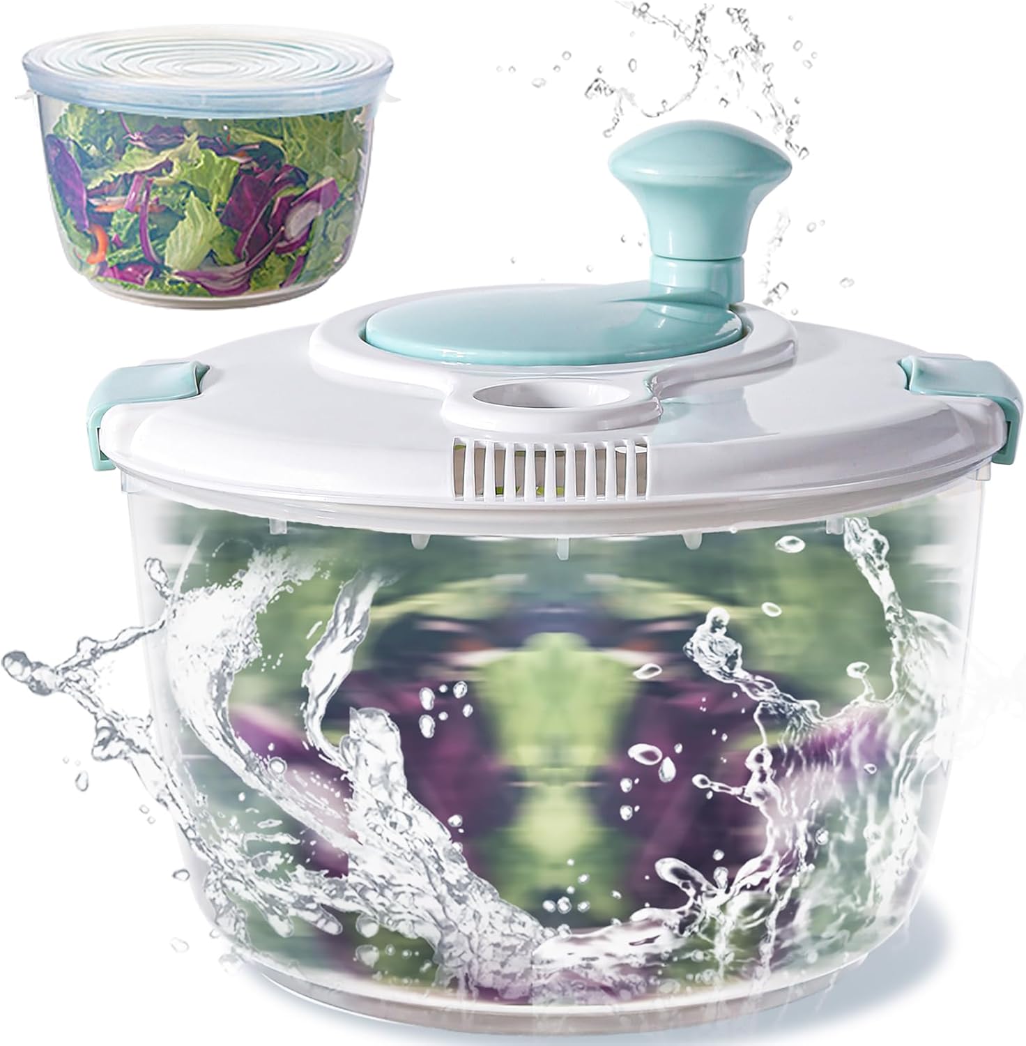 Salad Spinner, Durable Bowl Never Crack. 4.8 Qt Large Capacity Lettuce Spinner Vegetable Spinner Fruit Washer Spinner Dryer with Storage Lid, Non-skid Base. Gifts for Mom Women Parents