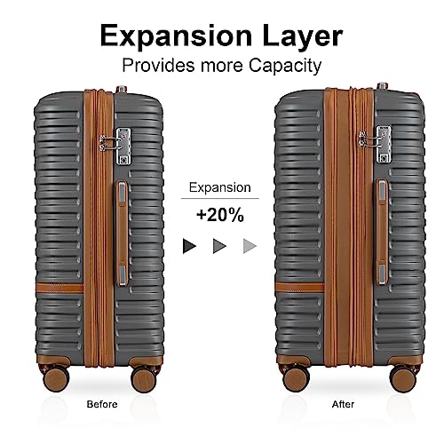 Joyway Carry On Luggage 20 Inch Expandable Suitcase with Spinner Wheel, 4 Piece Hard Shell Luggage Set with TSA Lock(White brown)
